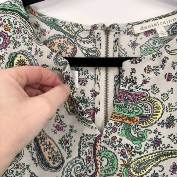 Daniel Rainn Women Sleeveless Paisley Floral Colorful Chiffon Blouse Medium Whit - Picture 15 of 16